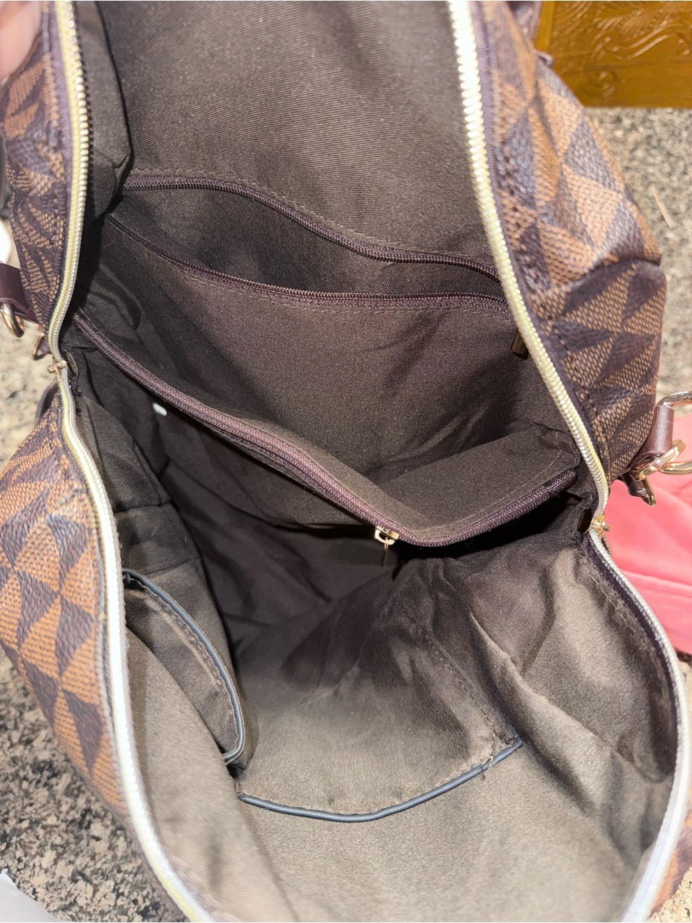 Brown Geometric Pattern Convertible Backpack - Picture 7 of 7